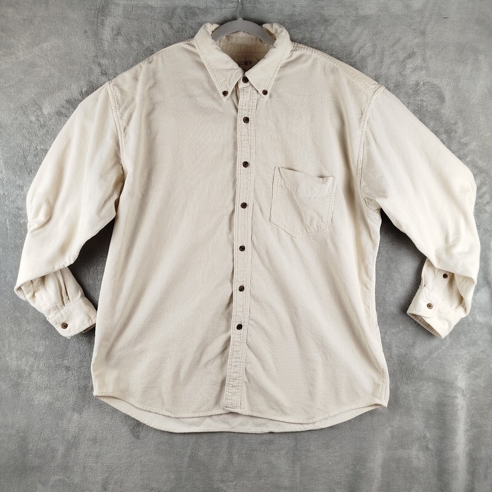 Vintage J Crew Button Shirt Men 2XL Beige Corduroy Button Down‎ Work 90s Y2K
